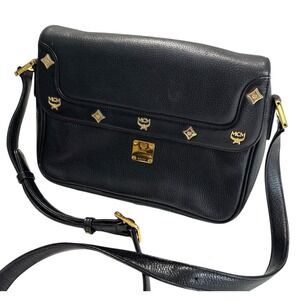 Vintage MCM Black Crossbody Bag with Gold Accents